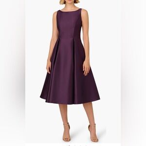 Adrianna Papell Sleeveless Mikado Fit & Flare Midi Dress Color:Luxe Plum size 14